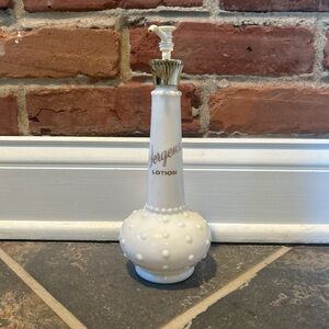 Vintage Jergens Lotion White Hobnail Milk Glass Lotion Pump with Gold Accents